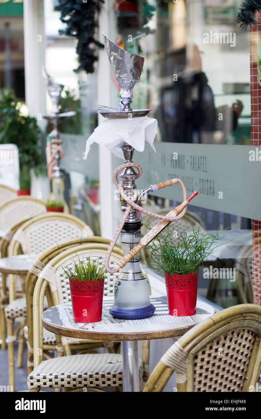Hookah on a dining table in a Cafe London England Stock Photo Alamy