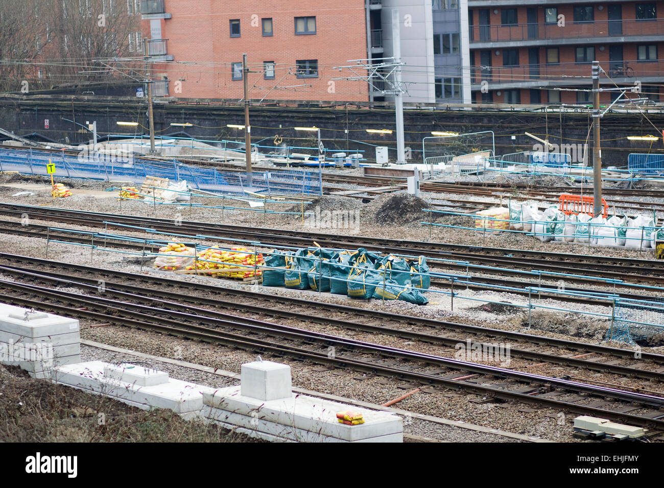 Construction on the railway lines in england Stock Photo