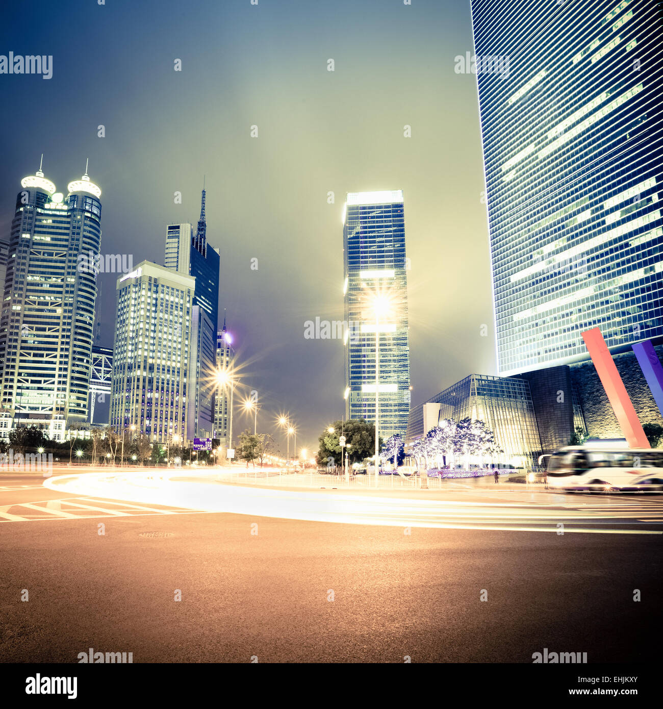 night view of the century avenue in shanghai Stock Photo