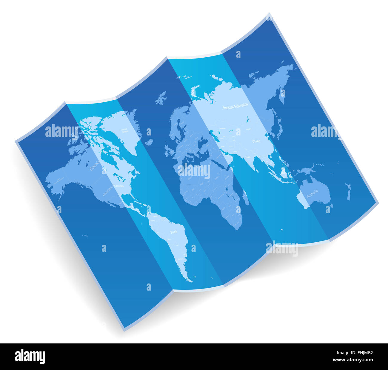 Blue folded world map Stock Photo