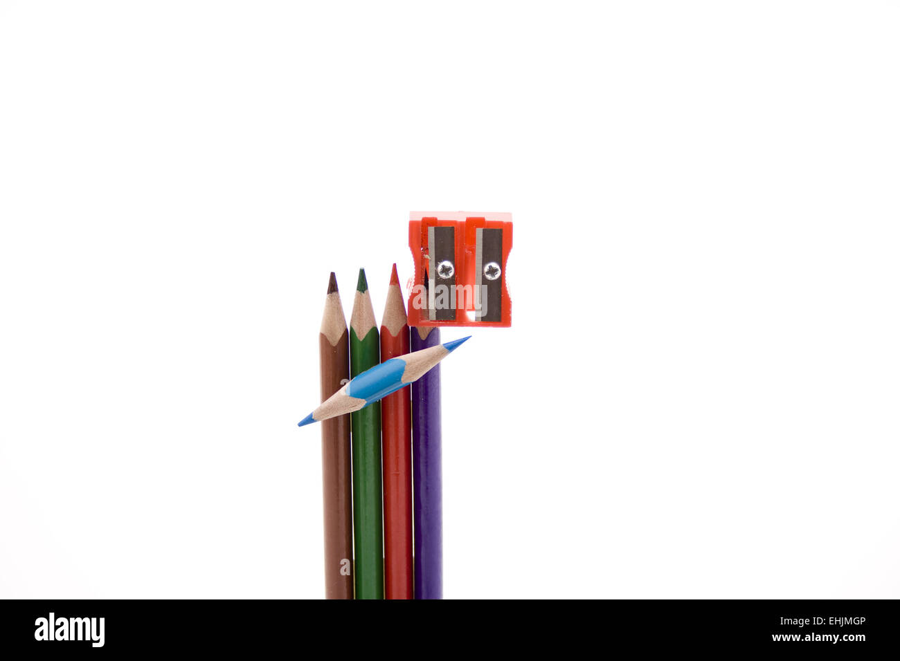 Colored pencils with sharpener Stock Photo