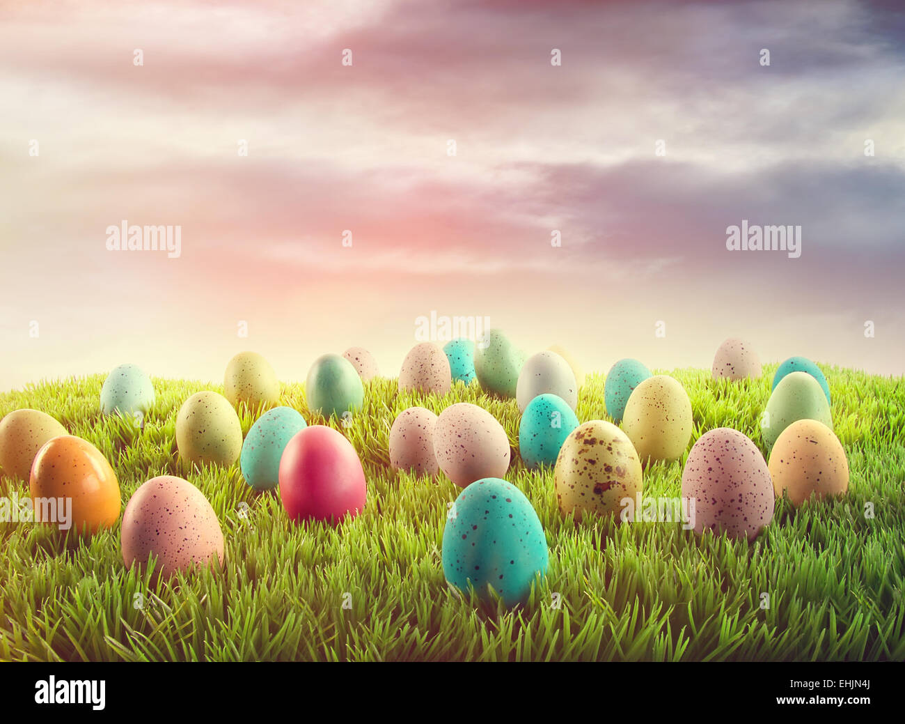 Colorful Easter eggs in grass Stock Photo - Alamy