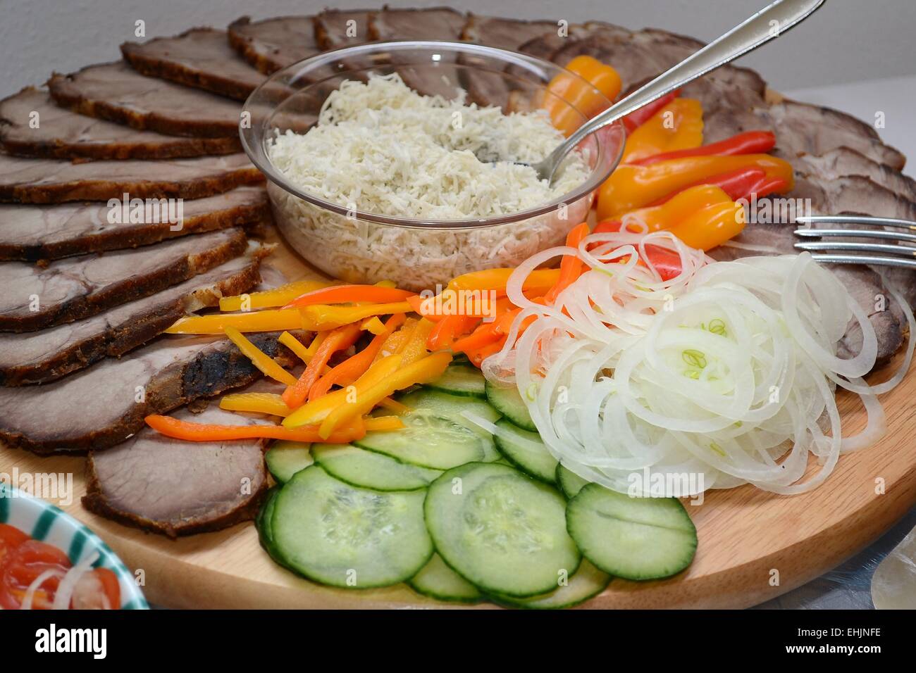 turntable with meat Stock Photo