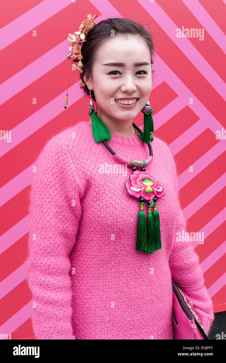 Portrait of young oriental woman smiling. Stock Photo