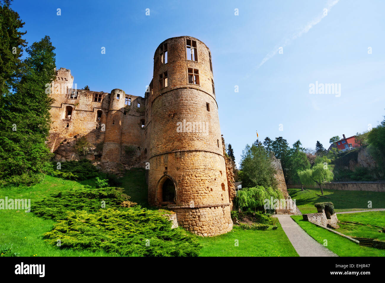 Beaufort castle ruins on spring day in Luxembourg Stock Photo