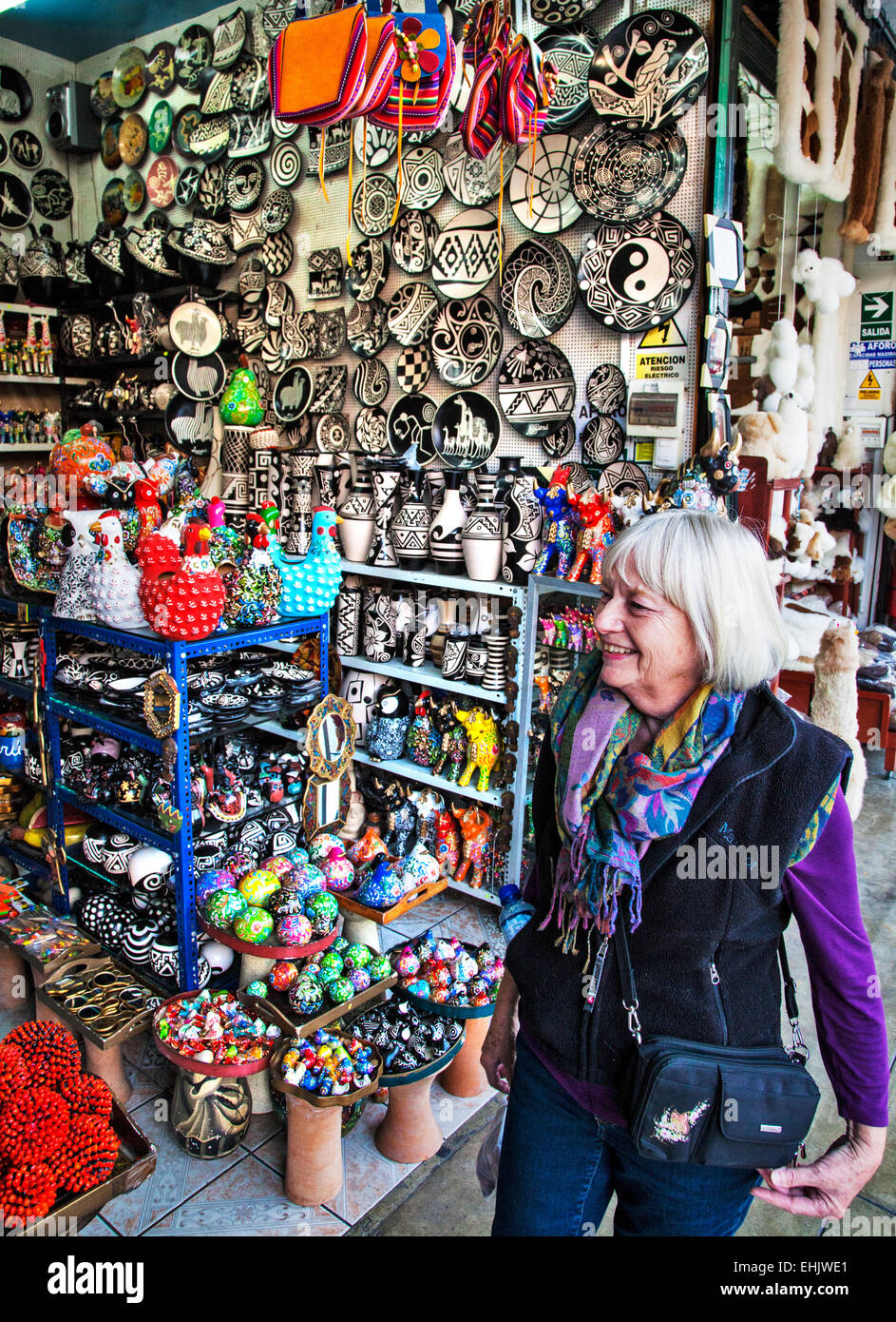 The mercado in the center of the Miraflores District in Lima caters to tourists from all over the world. Stock Photo