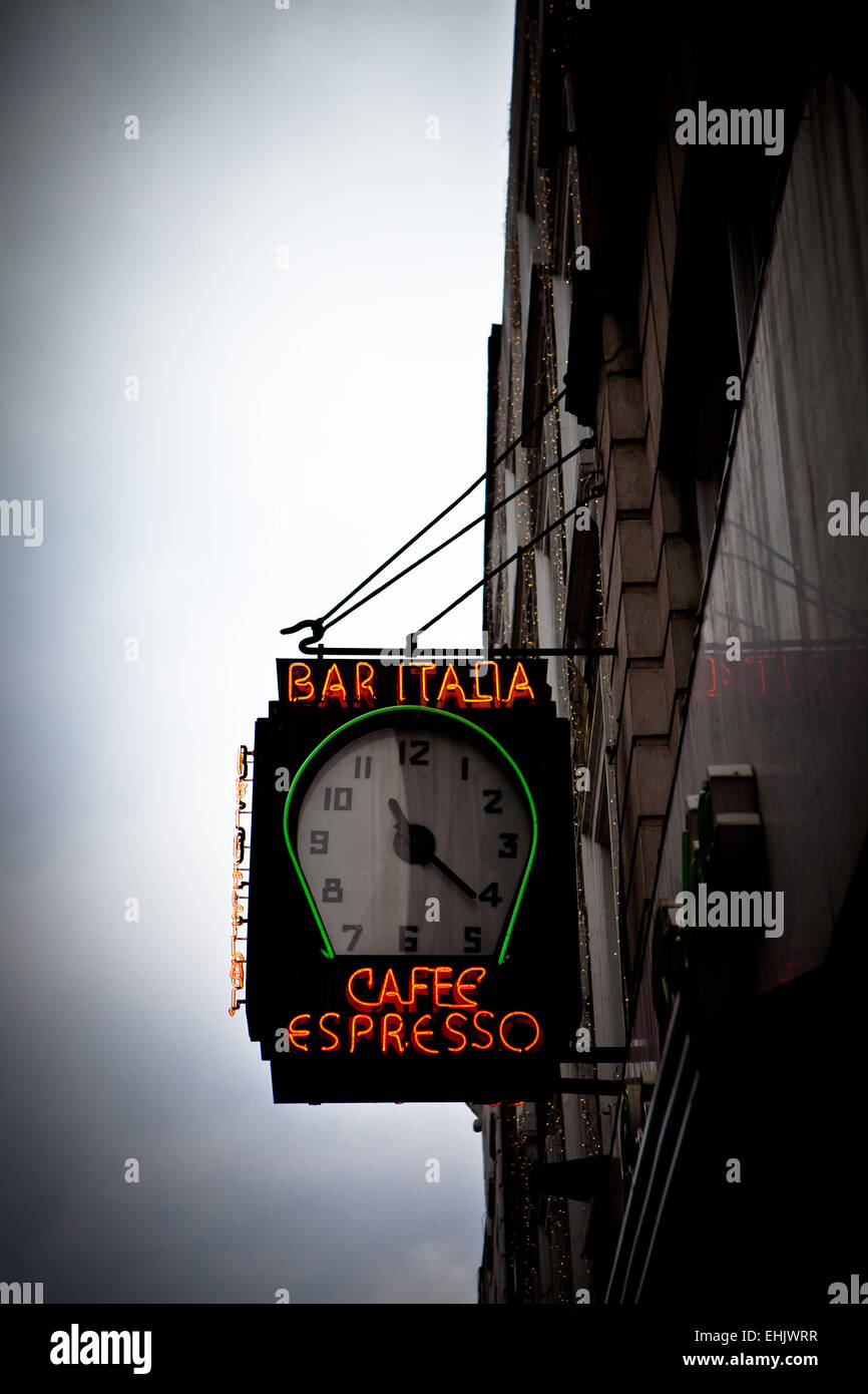 Bar Italia Cafe Clock sign Stock Photo