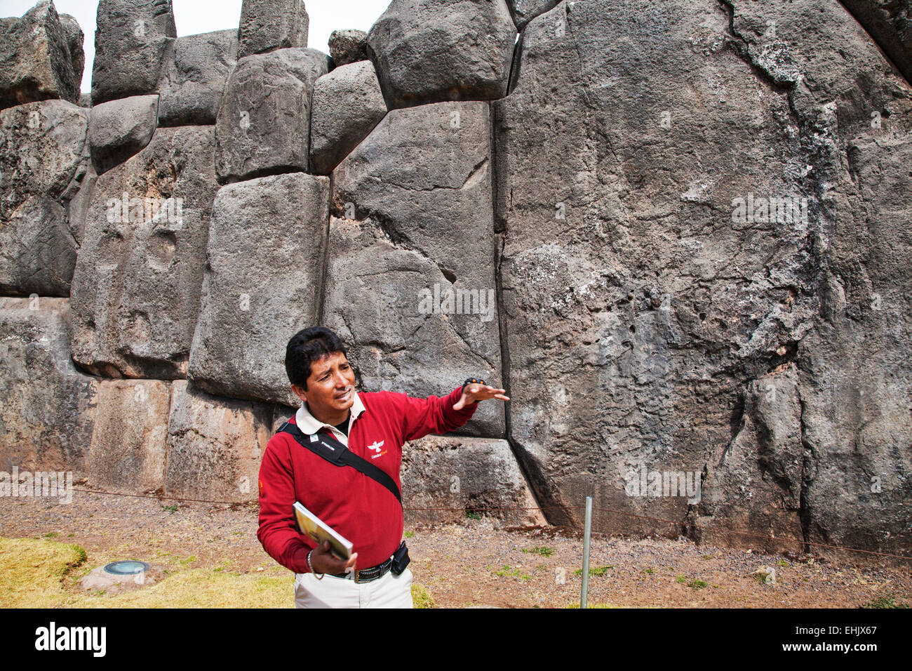 Sacsayhuman is an impressive Inca ruin site near the city of Cuzco that  contains some of the largest Inca stones in Peru. Stock Photo