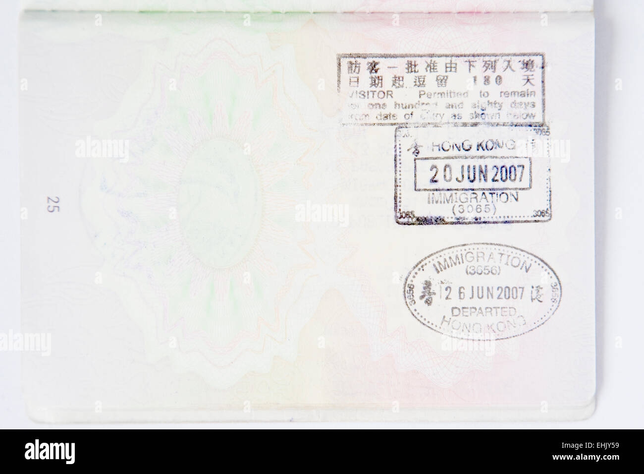 Passport Stamps from Hong Kong Stock Photo