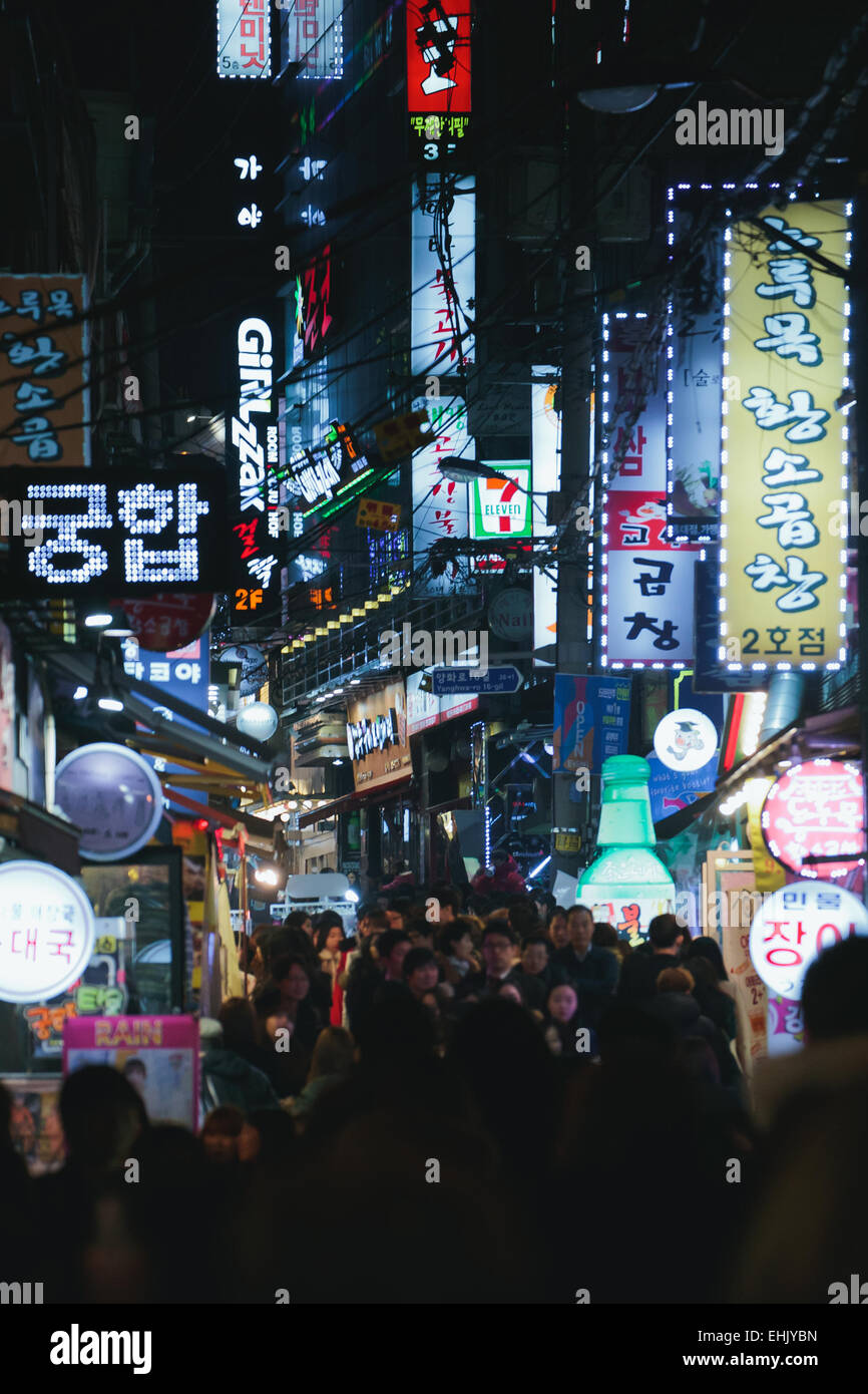 Busy street in hongdae in seoul, south korea Stock Photo Alamy