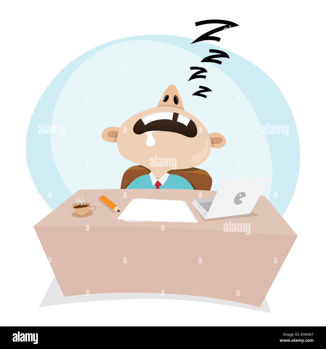 Vector cartoon illustration of a businessman sleeping at work. Stock Photo