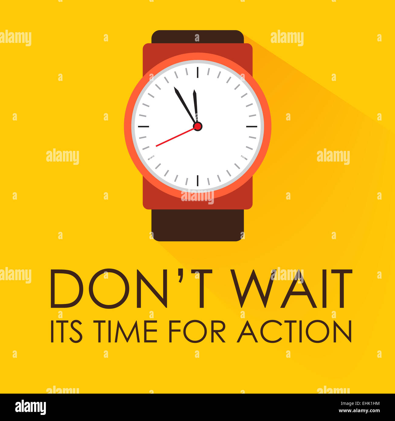 Time for Action and Don,t Wait Concept. Stopwatch clock ticking on dark yellow background. Modern flat design Stock Photo