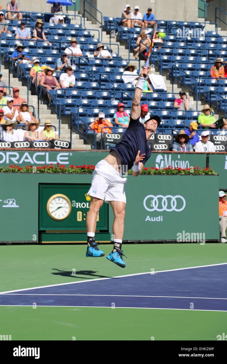 Indian Wells, California 14th March, 2015 British tennis player Andy Murray defeats Vasek Pospisil of Canada in the Men's Singles 2nd Round (score 6-1 6-3). Credit: Lisa Werner/Alamy Live News Stock Photo