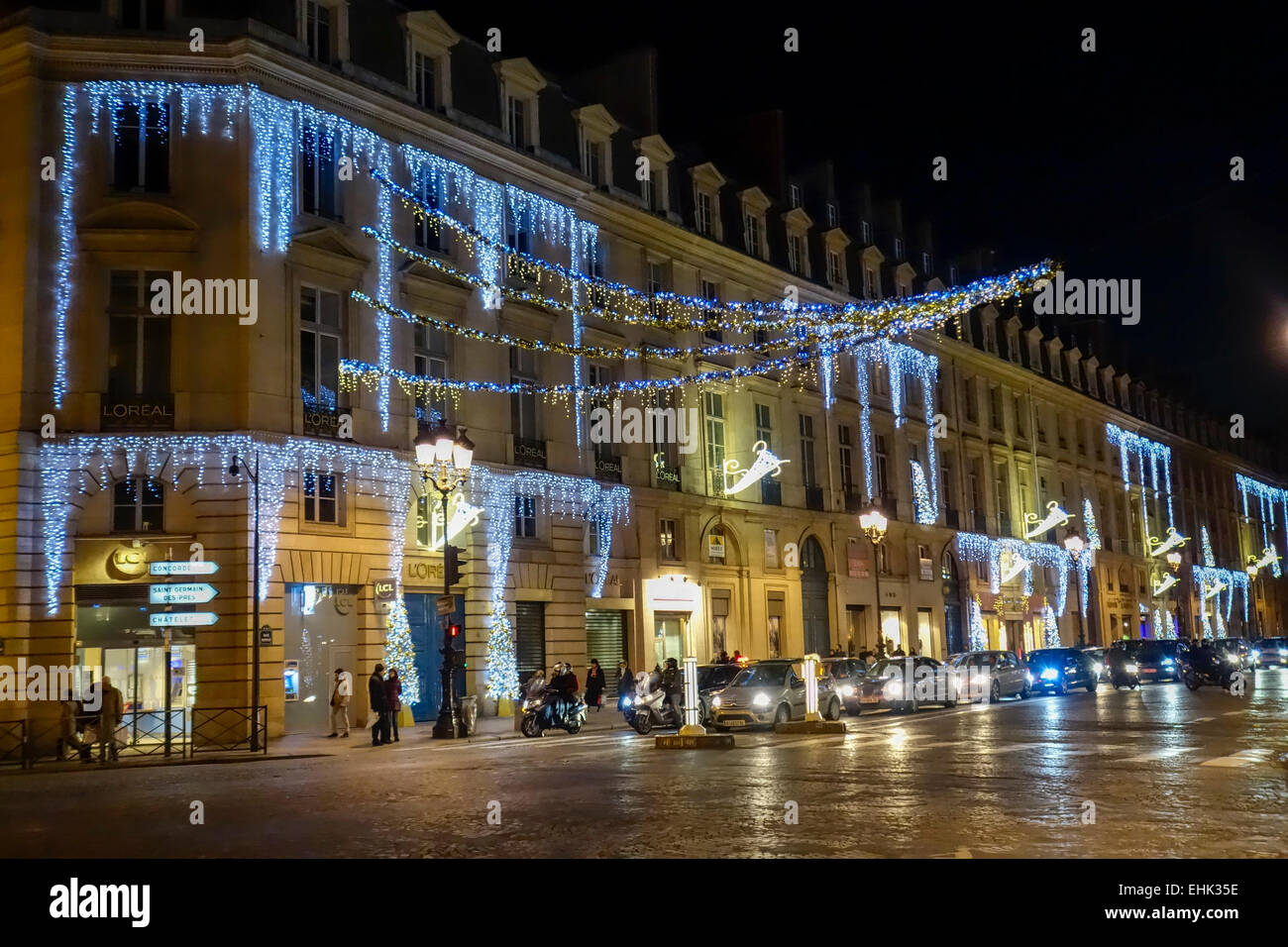 Christmas street lighting on Rue Royale, Paris Stock Photo