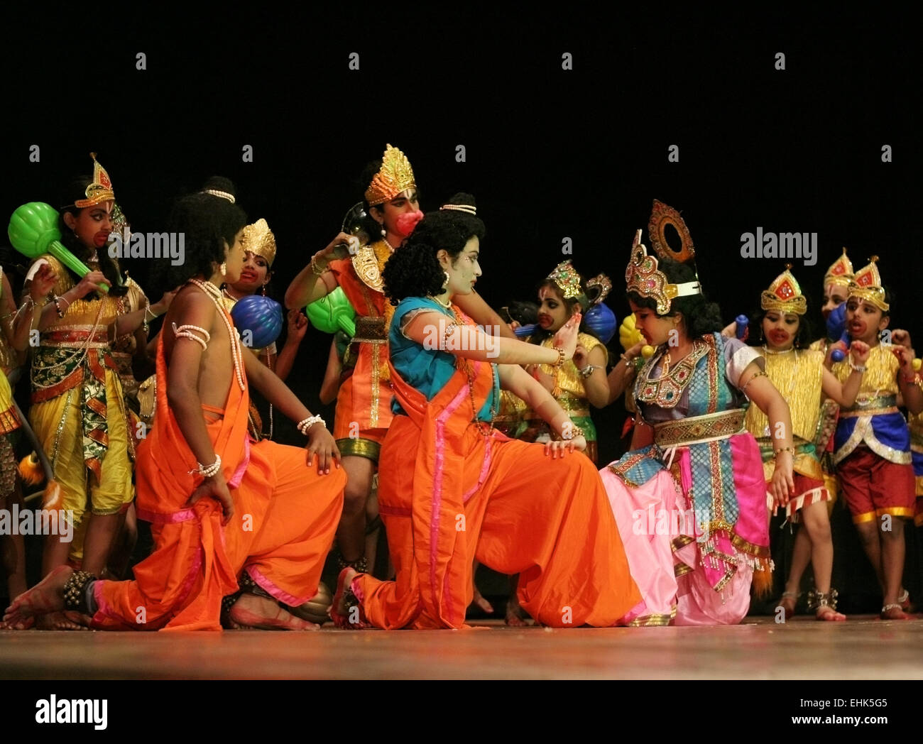 Padmaja Reddy perform Ramayana dance ballet to non stop Hanuman Chalisa on Hanuman Jayanthi on May 15,2012 in Hyderabad,India. Stock Photo