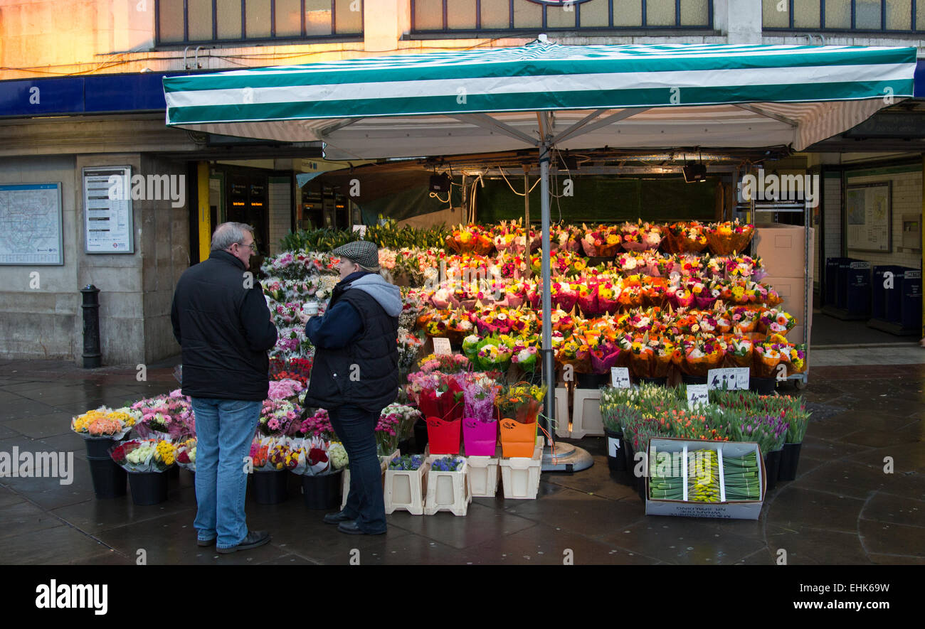 Flowers for sale outside Tooting Broadway Tube Station on Mothering