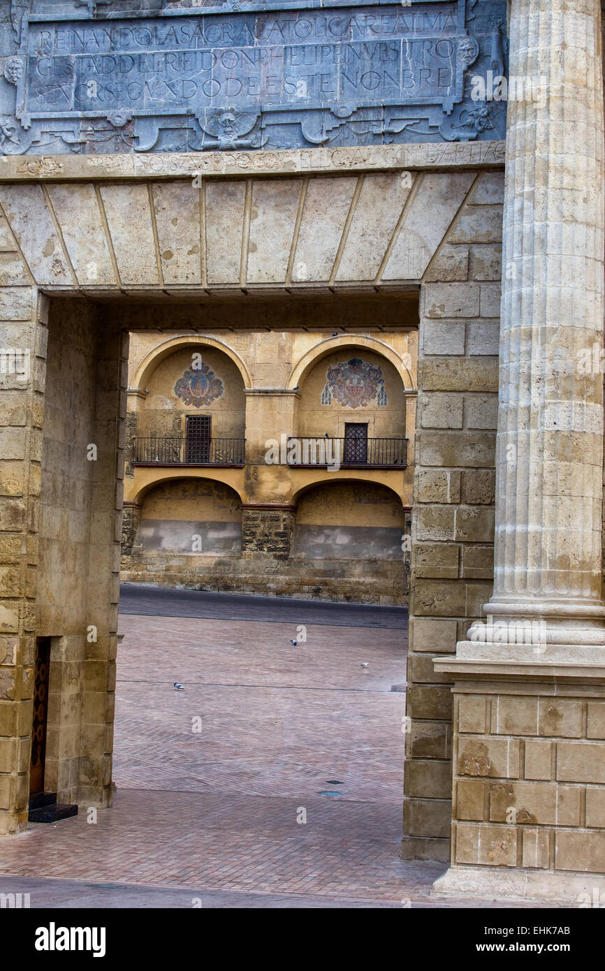 View through the Bridge Gate (Spanish Puerta del Puente) on Plaza del