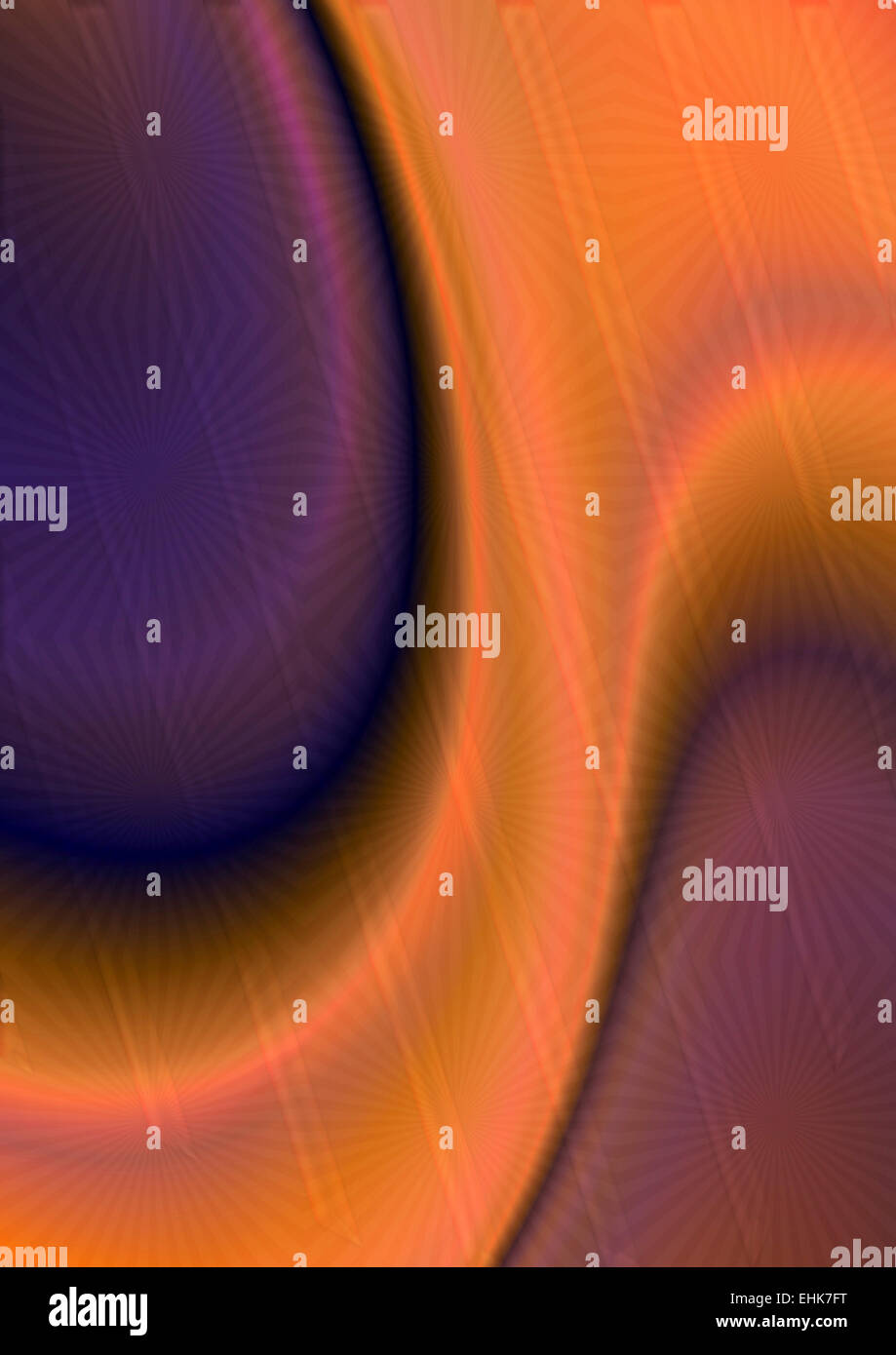 Orange curved shape with purple oval form covered transparent pattern ...