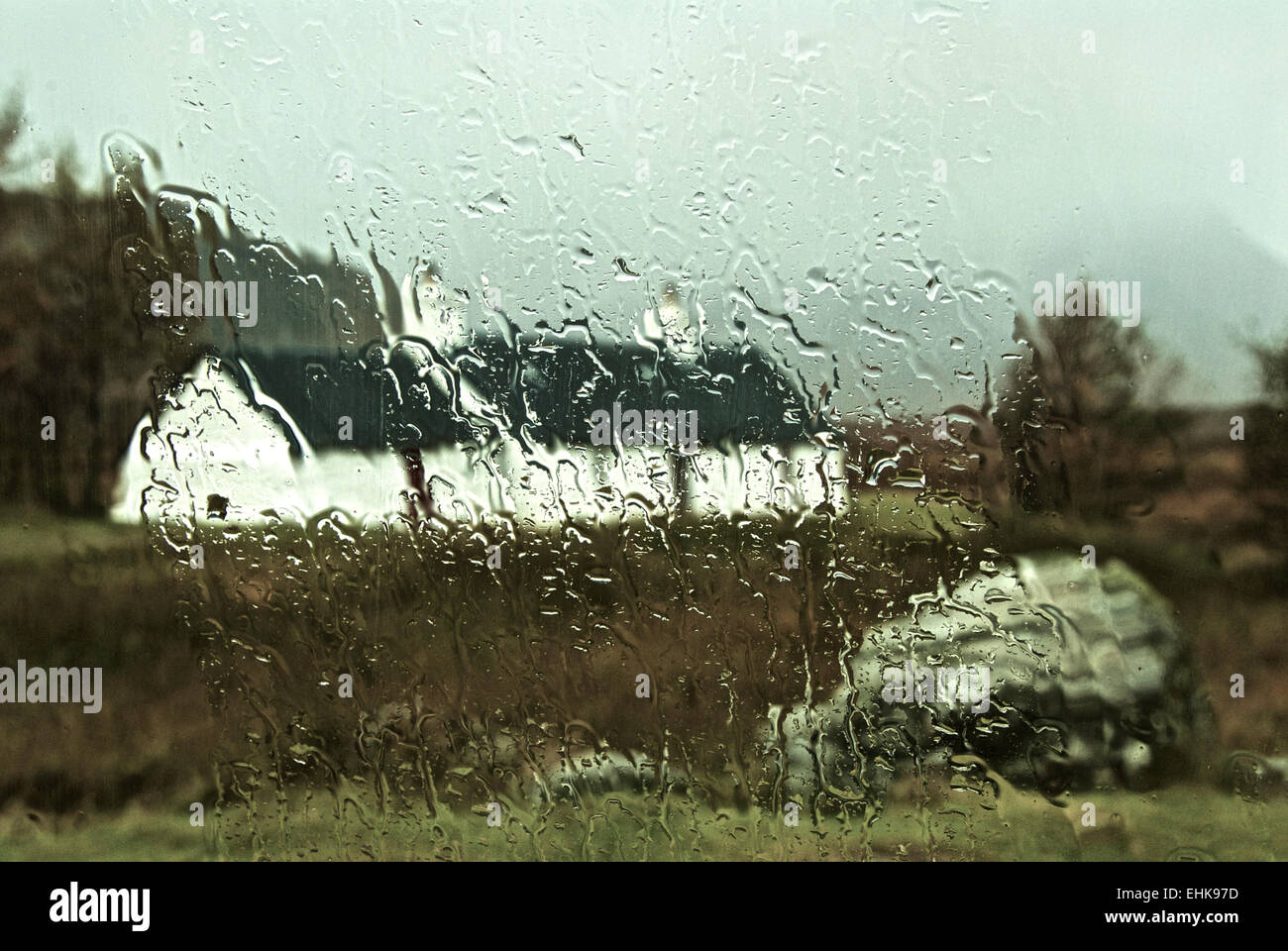 Glencoe Black Rock cottage it rains Stock Photo