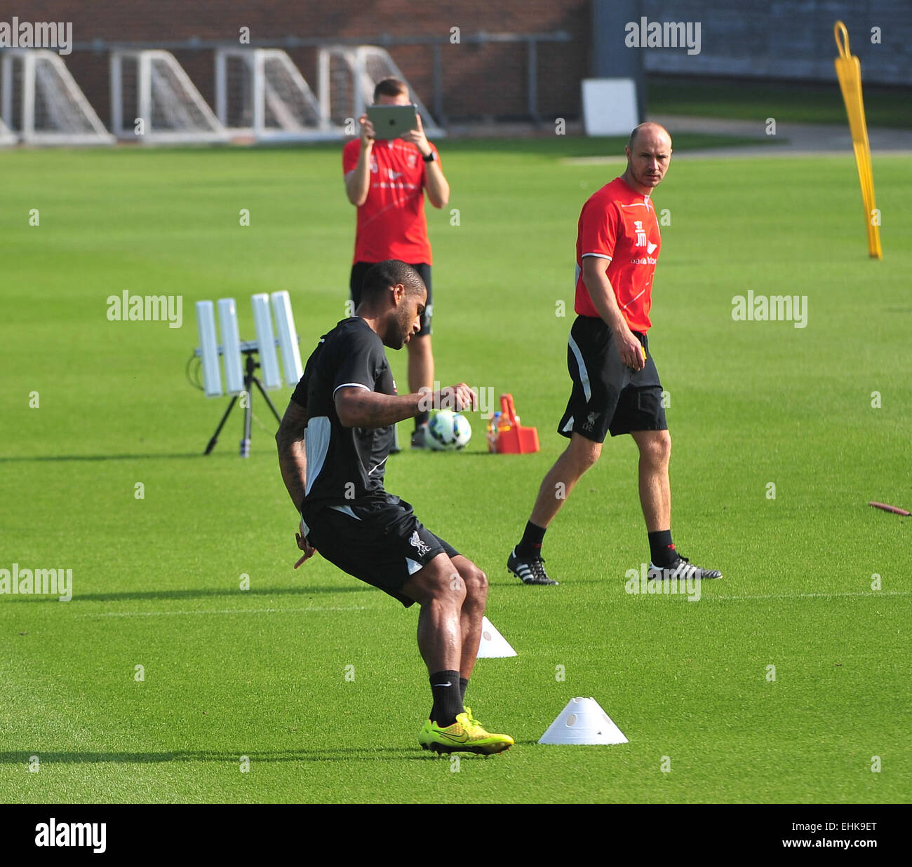 Liverpool F.C. players Martin Skrtel and Glen Johnson train separately at Melwood after picking up injuries in their last game for Liverpool Featuring: Glen Johnson Where: Liverpool, United Kingdom When: 10 Sep 2014 Stock Photo