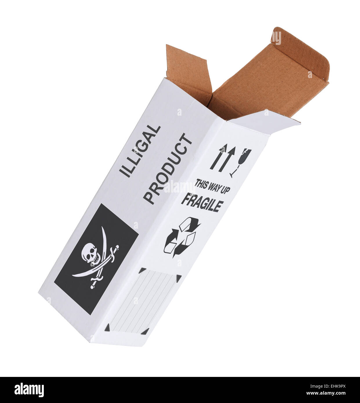 Concept of export, opened paper box - Product of Illigal product Stock Photo