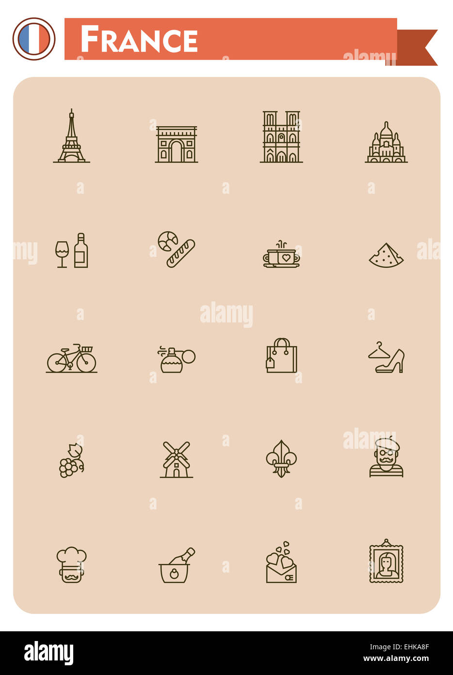 France travel icon set Stock Photo