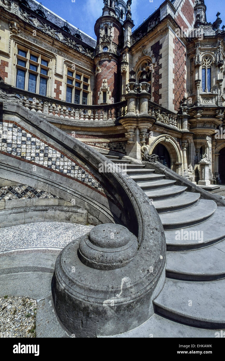 Stairs leading up to the Palais Bénédictine, Fecamp. Normandy. France Stock Photo