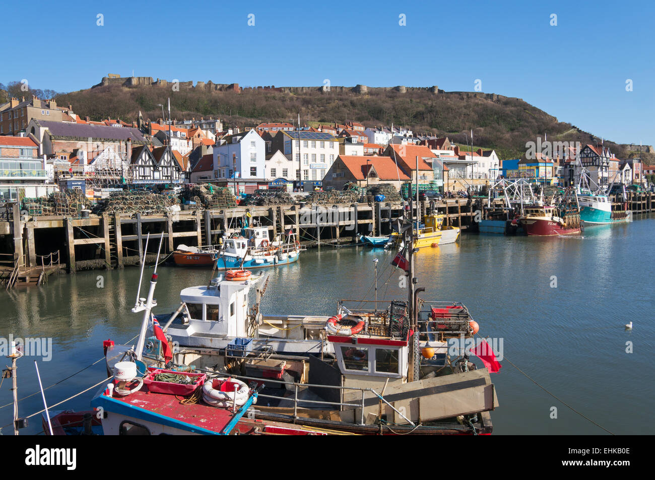Scarborough harbour with the castle in the background, North Yorkshire, UK Stock Photo