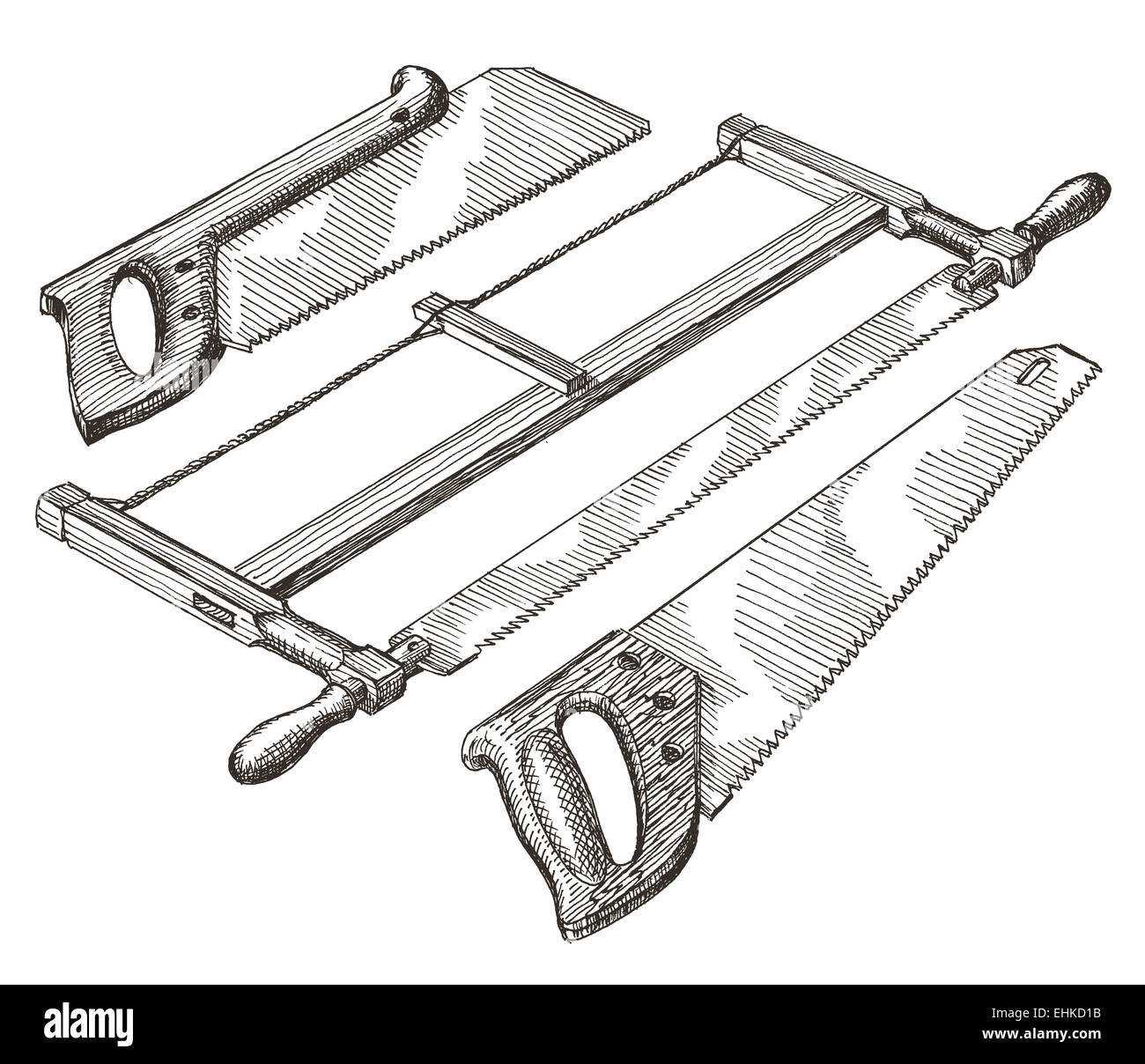 tools, saw, hacksaw on a white background. joinery. sketch Stock Photo