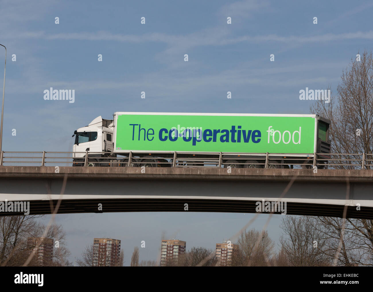 A Cooperative supermarket truck travelling through the Midlands in the UK. Stock Photo