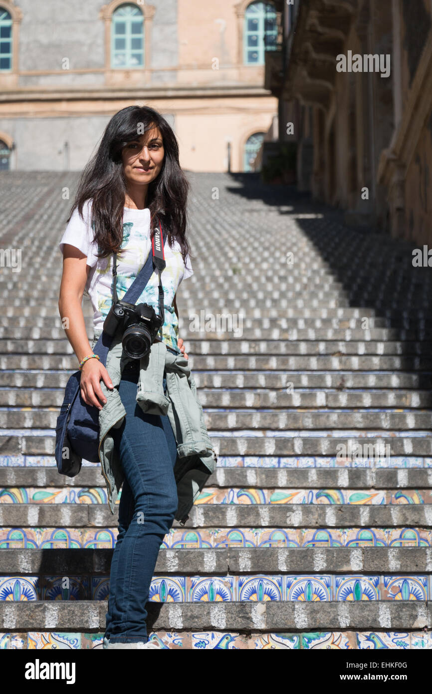 Famous staircase of Caltagirone in Sicily known for its ceramics Stock Photo
