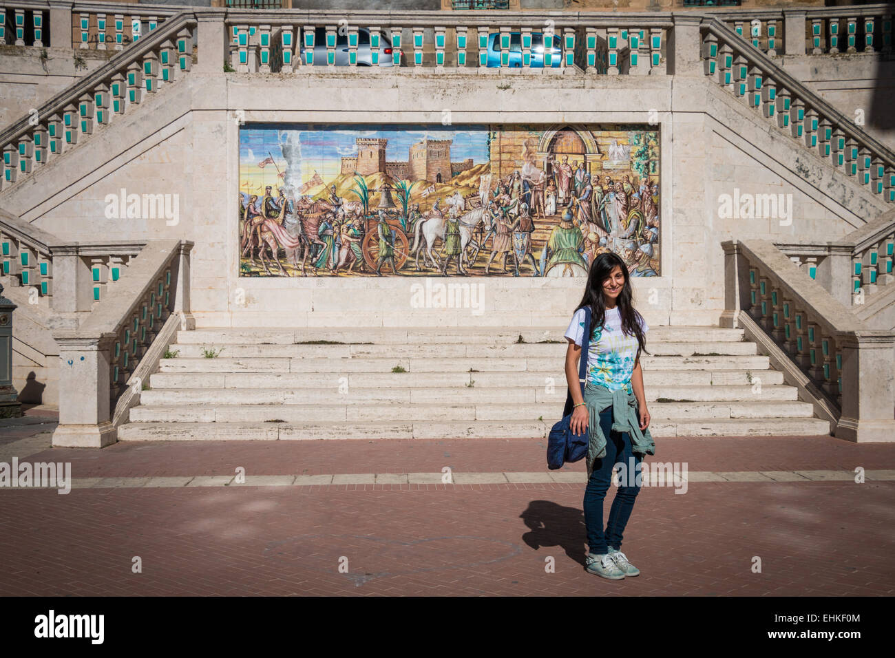 Woman standing in Caltagirone City Sicily Stock Photo