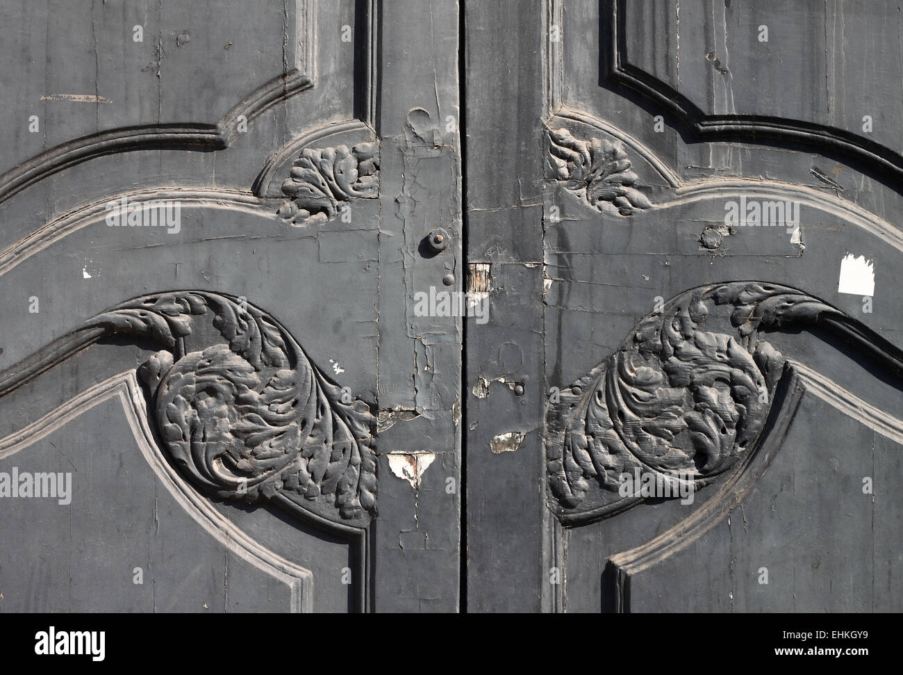 Detail of old wooden doors of government building in Barcelona Stock Photo