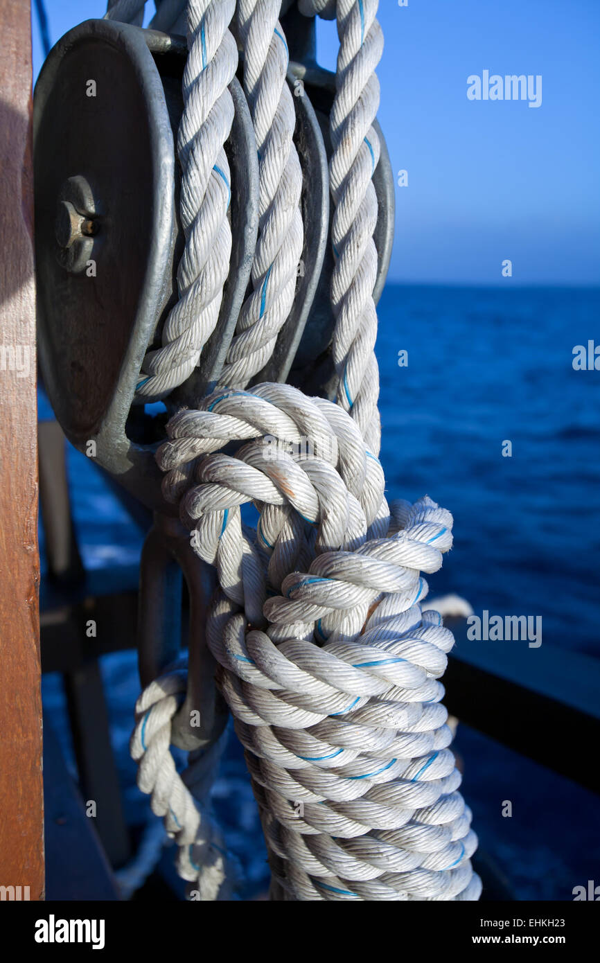 Vessel part with rope Stock Photo