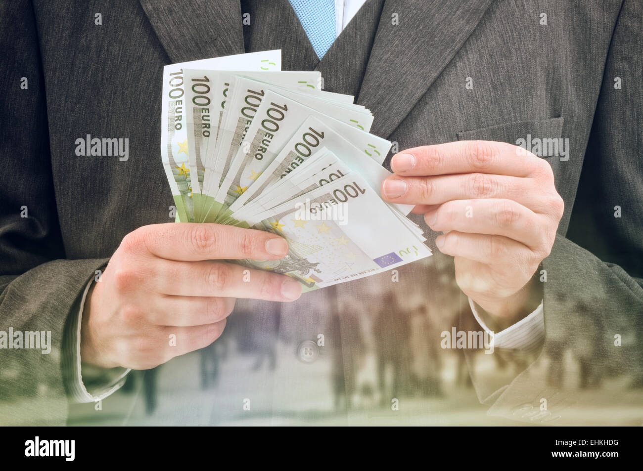 Bank Officer Providing Service of Installment Loan in Cash, Euro Banknotes. Stock Photo