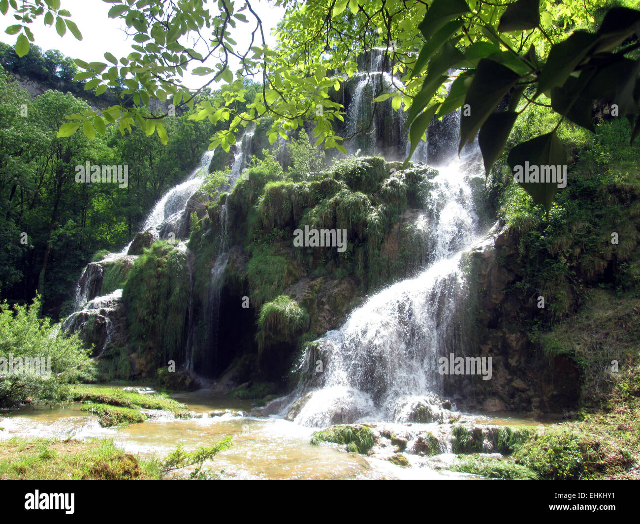 Waterfall and basins of Baume les messieurs in France Stock Photo