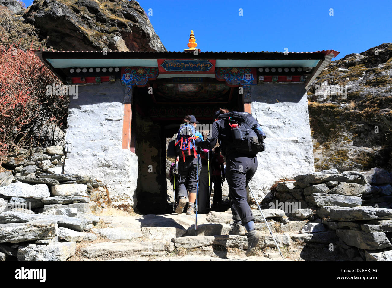 View of Pangboche village gate, Everest base camp trek, UNESCO World Heritage Site, Sagarmatha National Park, Solu-Khumbu Stock Photo