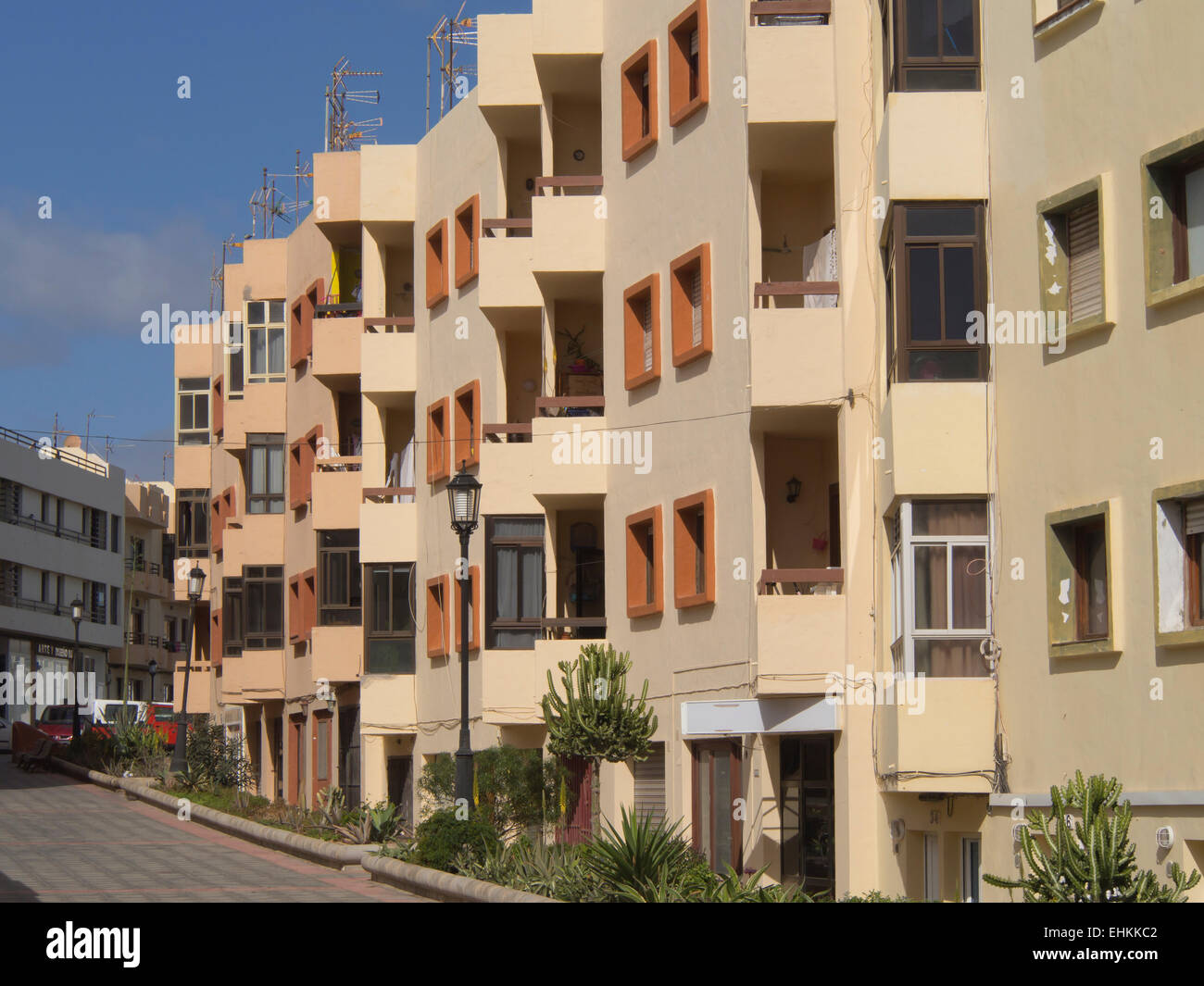 Apartment block in the Spanish town Corralejo Fuerteventura, Canary islands Spain Stock Photo
