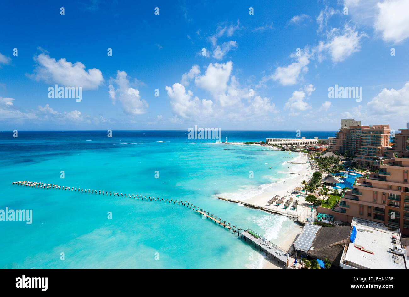 Rooftop view of the beach near the Riu Cancun Hotel, Cancun, Yucatan Peninsula, Quintana Roo, Mexico Stock Photo