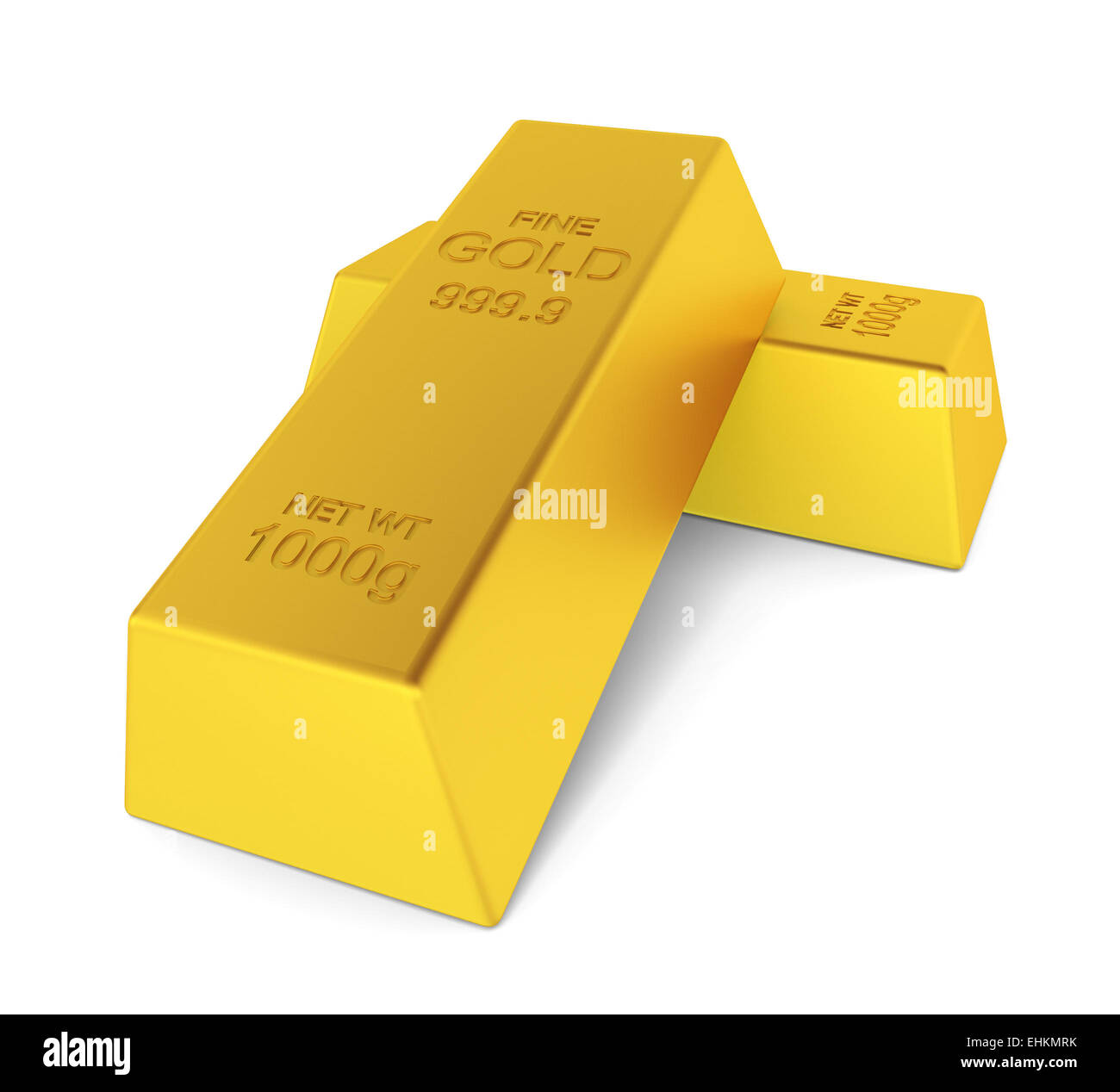 Two golden ingots. 3d illustration on white background Stock Photo - Alamy