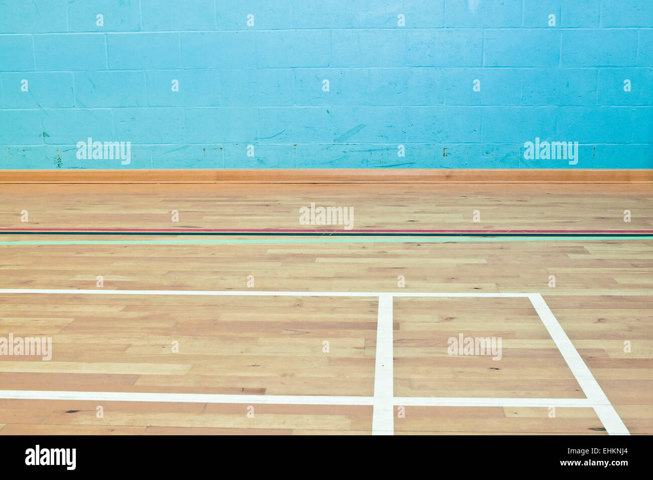 Markings on the wooden floor of a sports hall Stock Photo