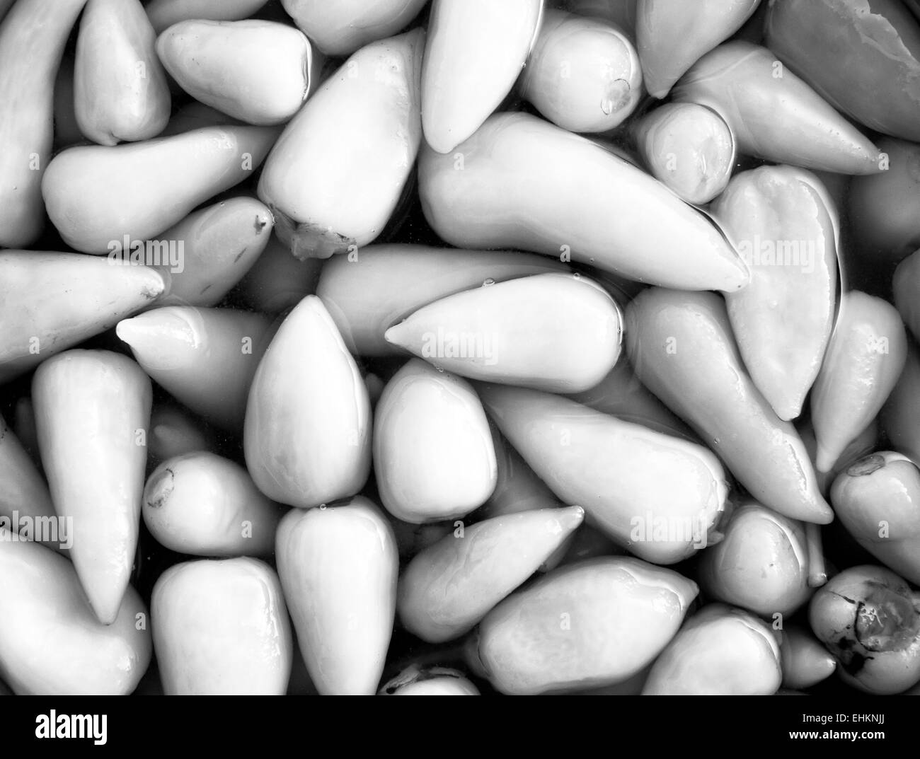 Pickled turkish peppers as a background in black and white Stock Photo