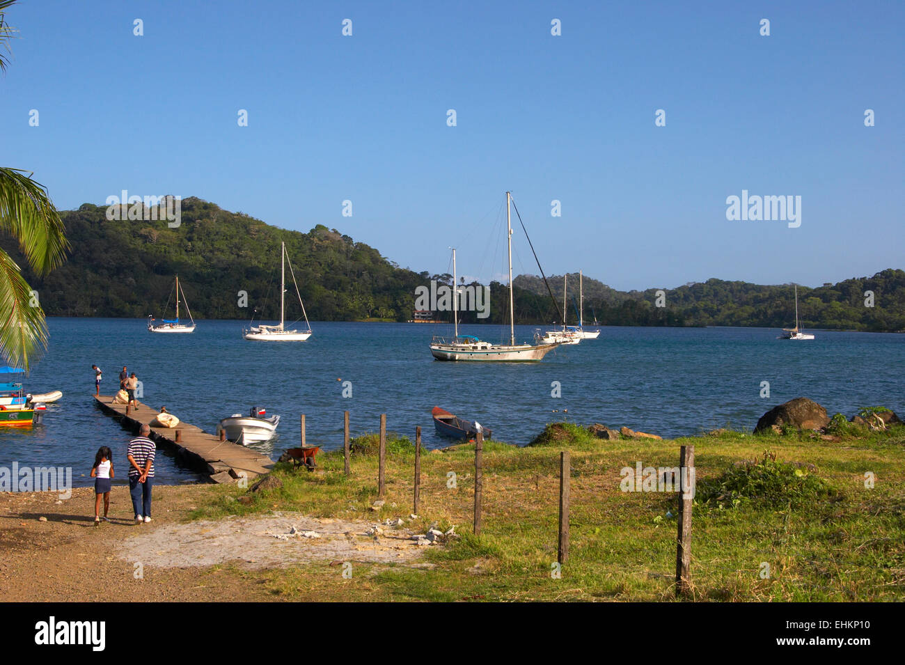 Sailboats and water taxis near the Portobelo pier, Colon, Panama ...