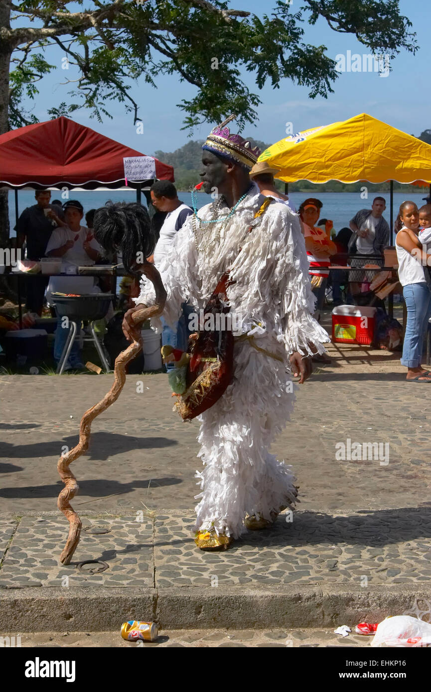 Congo culture man wearing an angel costume at the bi annual meeting of devils and congos, Portobello, Colon, Panama, Central Ame Stock Photo