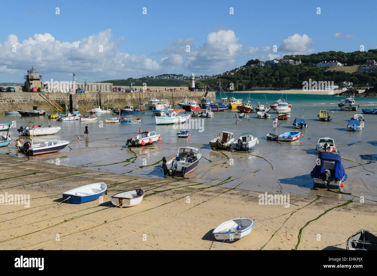Smeatons Pier and the Harbour at St Ives, Cornwall, England,UK Stock Photo