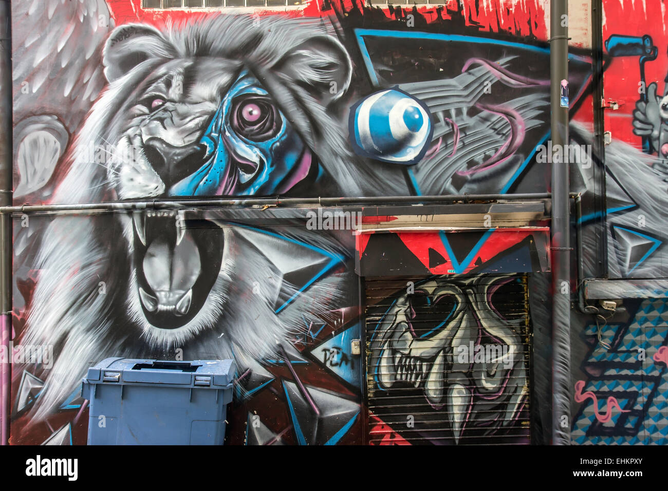 Lion on graffiti wall urban art Stock Photo