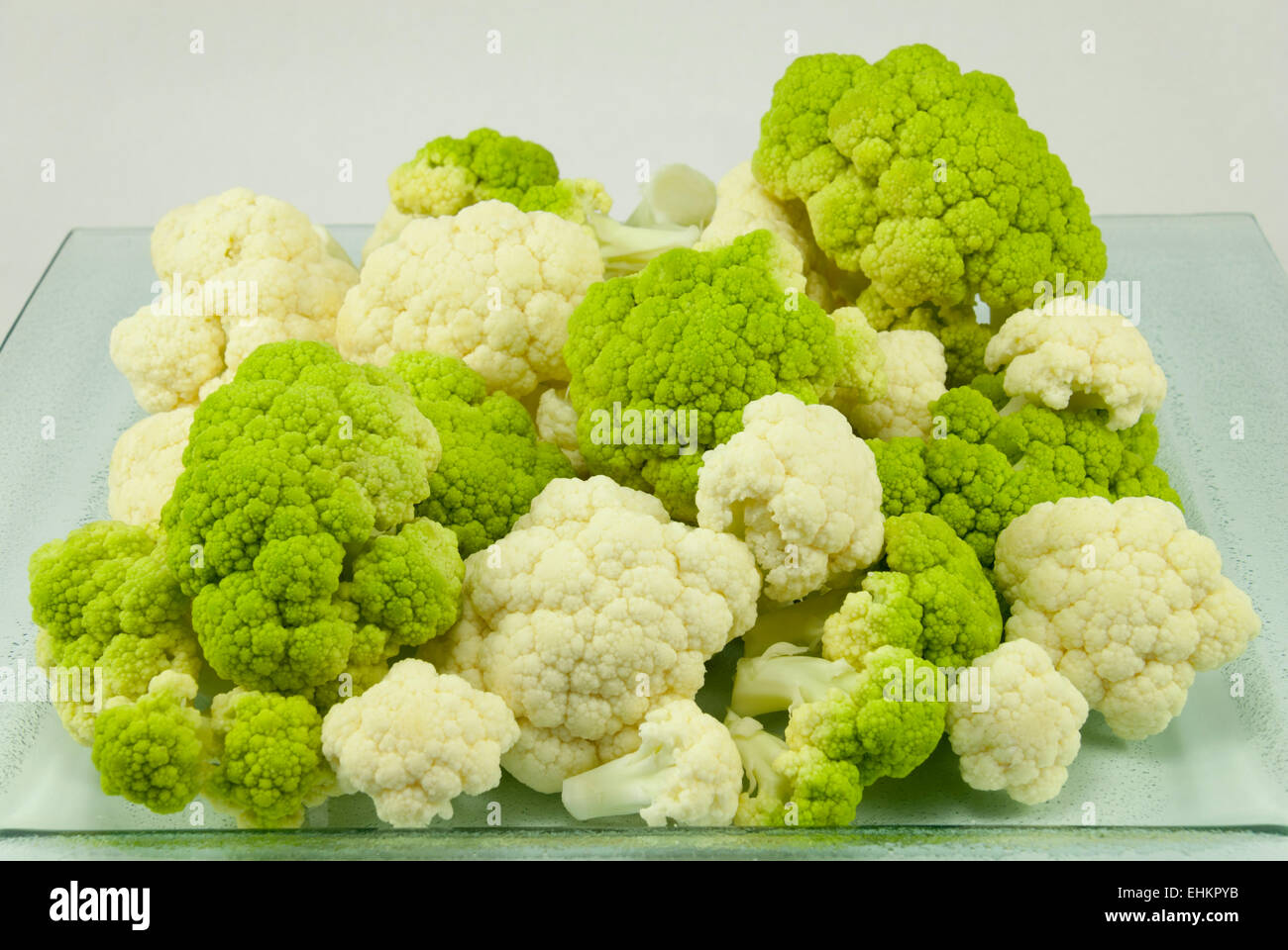 White Cauliflower and Green Broccoflower Stock Photo