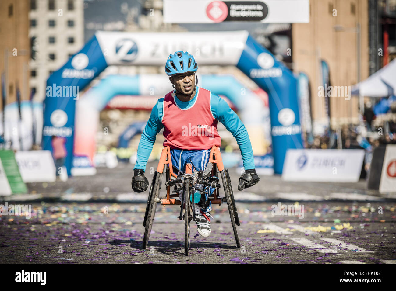 Barcelona, Catalonia, Spain. 15th Mar, 2015. A wheelchair runner finishes the 37th edition of