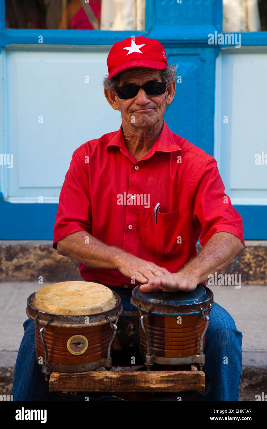 Man playing drums, Havana, cuba Stock Photo