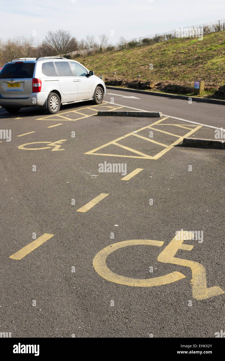 Empty disabled parking bays in car park Stock Photo